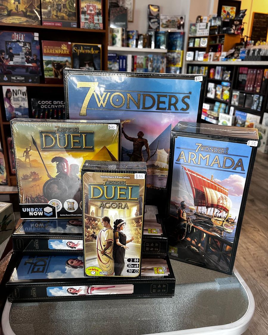 Shelves of board games available at the cafe